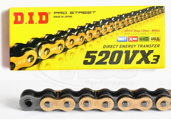 DID 520 VX Pro Street Heavy Duty Chain 120 Links - Choice of Colour - Up to 800cc