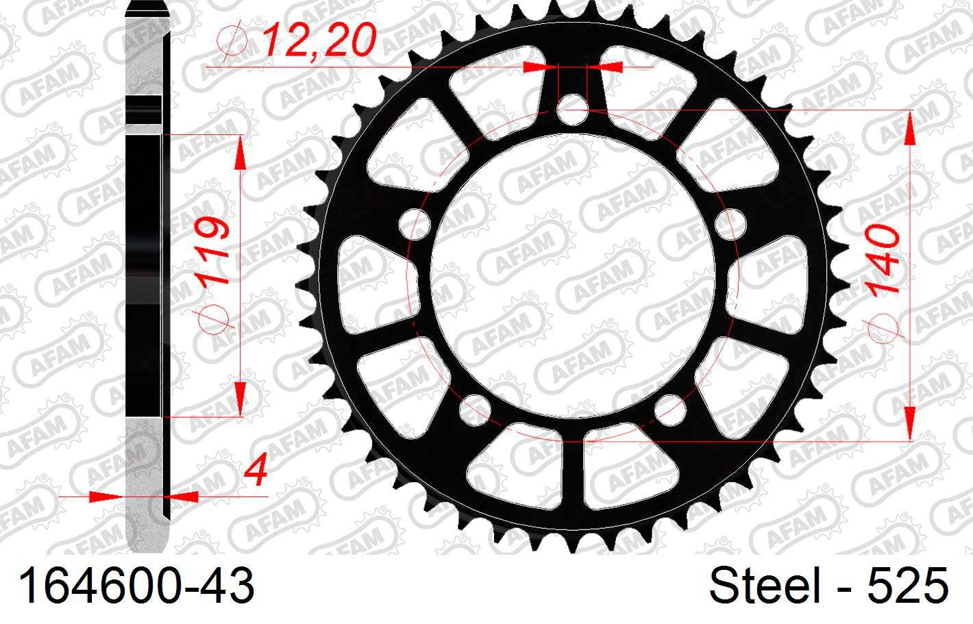 AFAM Steel Rear Sprocket 164600-43 Black - 0