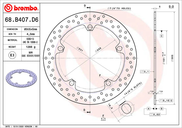 Brembo Serie Oro Brake Disc - Front - 168.B407.D6