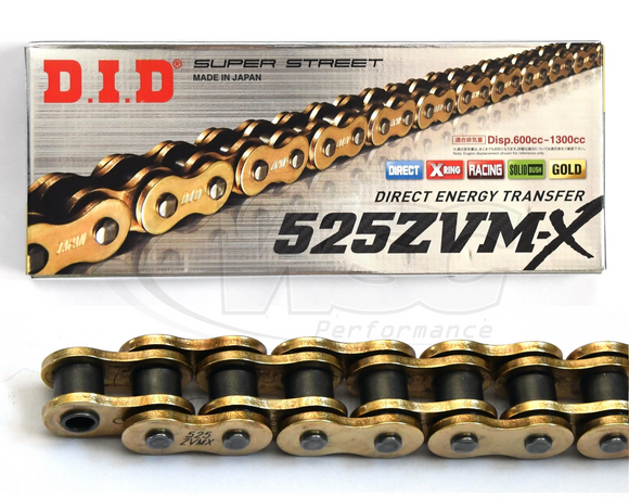 DID 525 ZVM-X Super Street Extra Heavy Duty Chain 124 Links - Choice of Colour - Up to 1300cc
