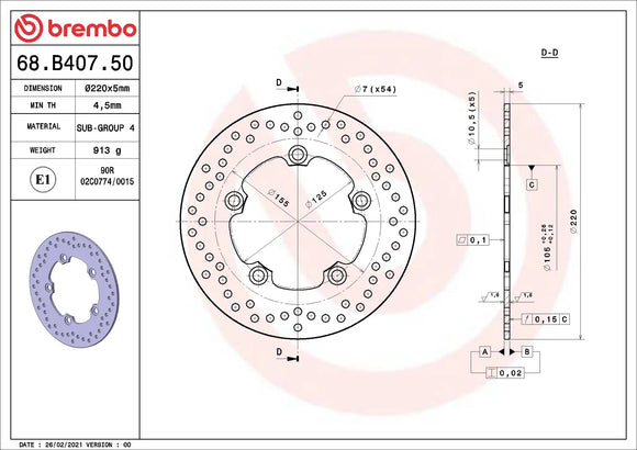 Brembo Serie Oro Fixed Rear Brake Disc - 68.B407.50