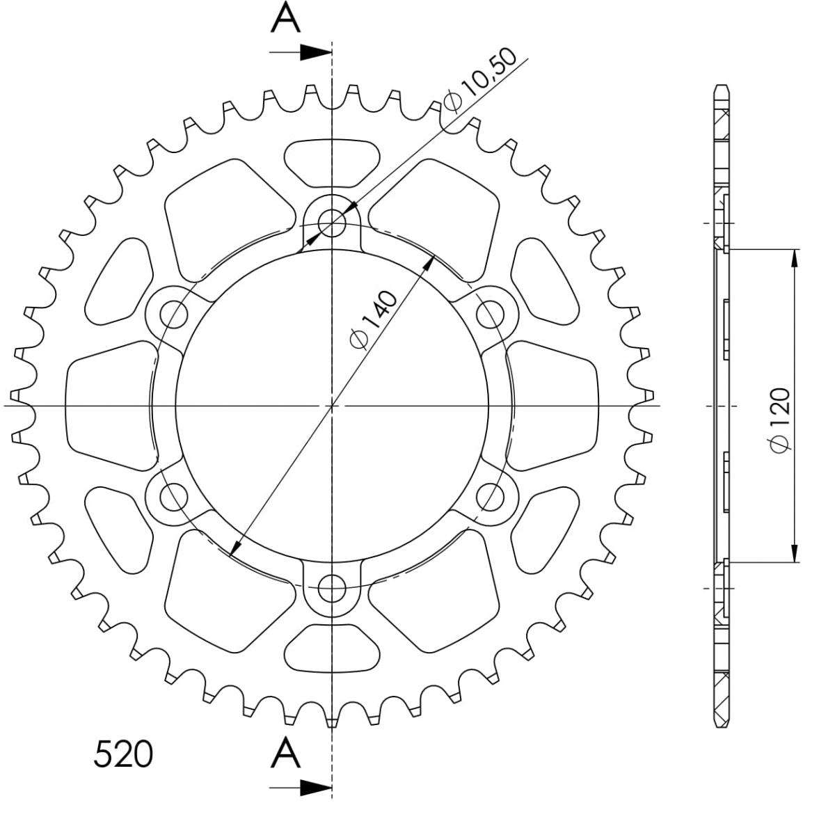 Supersprox Aluminium 520 Pitch Rear Sprocket RAL-1490 - (520, 120mm Centre, 140mm PCD - Dymag Wheels)