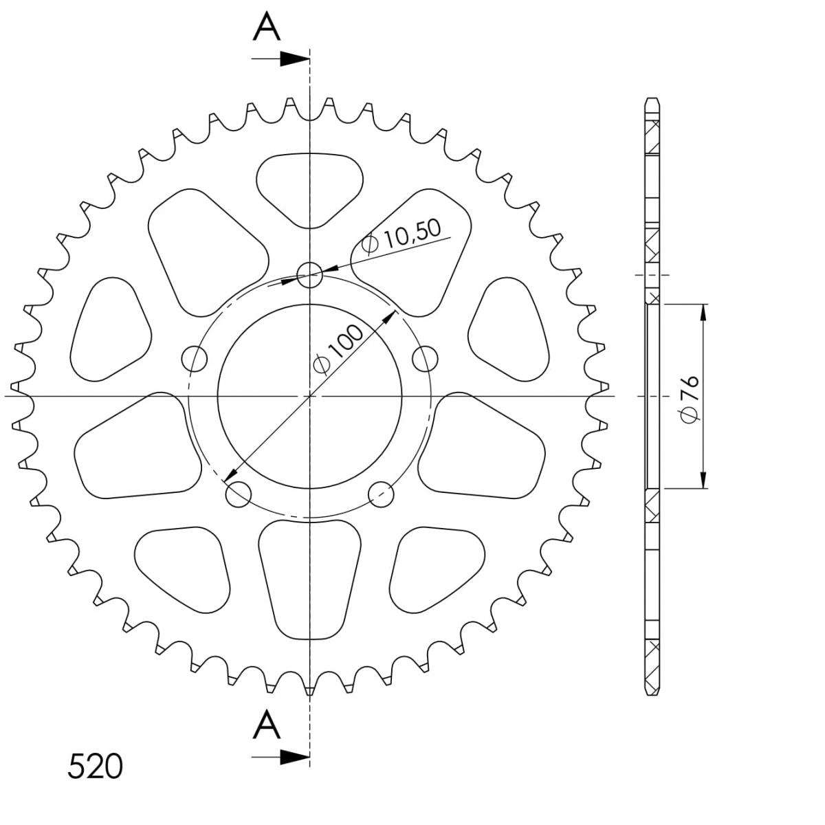 Supersprox Aluminium 520 Pitch Rear Sprocket RAL-7091:47 - (520, 76mm Centre, 100mm PCD)