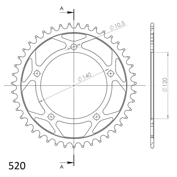Supersprox Racing Steel Rear Sprocket RFE-1793:43-BLK - 520 Conversion