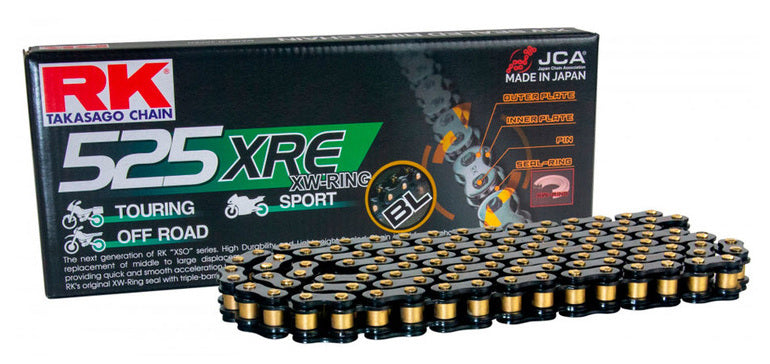 Buy black-line-black-and-gold RK 525 XRE XW-Ring Chain 120 Links 400-1000cc - Choice of Colour