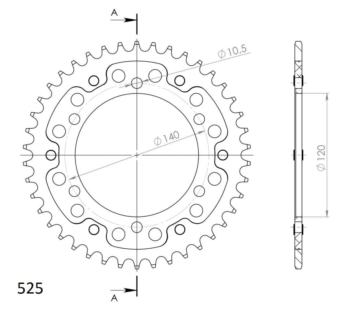 Supersprox Stealth 525 Pitch Rear Sprocket RST-498 - (525, 120mm Centre, 140mm PCD) For Dymag Wheels