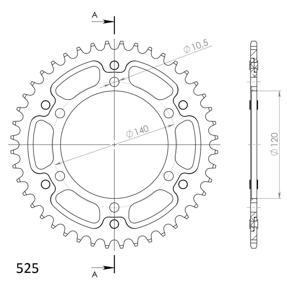 Supersprox Stealth 525 Pitch Rear Sprocket RST-498:44 - (525, 120mm Centre, 140mm PCD - Dymag Wheels) - 0