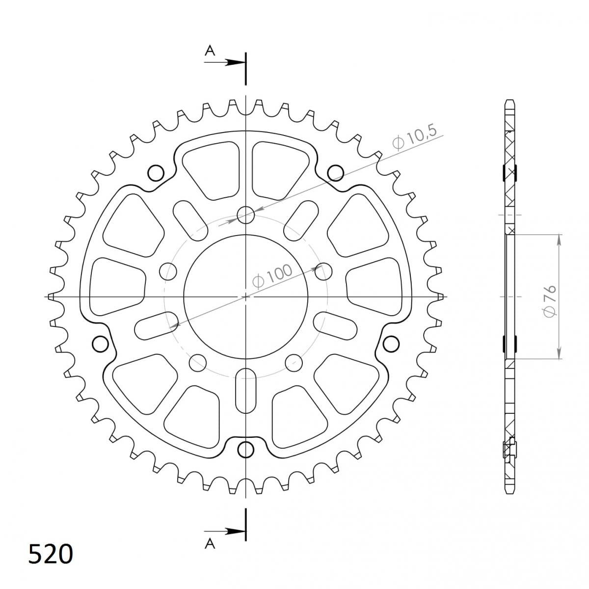 Supersprox Stealth 520 Pitch Rear Sprocket RST-7091:45 - (520, 76mm Centre, 100mm PCD) - 0
