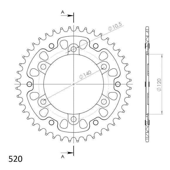 Supersprox 520 Pitch Rear Sprocket 1490 - (520, 120mm Centre, 140mm PCD) For Dymag Wheels