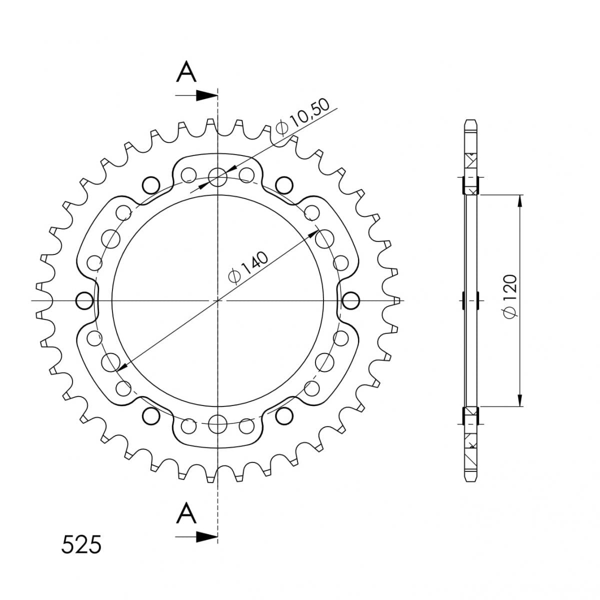 Supersprox Stealth 525 Pitch Rear Sprocket RST-498:39 - (525, 120mm Centre, 140mm PCD) For Dymag Wheels