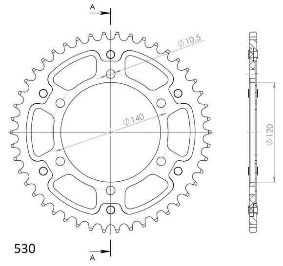 Supersprox 530 Pitch Rear Sprocket 499 - (530, 120mm Centre, 140mm PCD) For Dymag Wheels