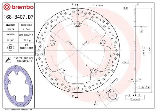 Brembo Serie Oro Fixed Brake Disc - Front (168.B407.D7)