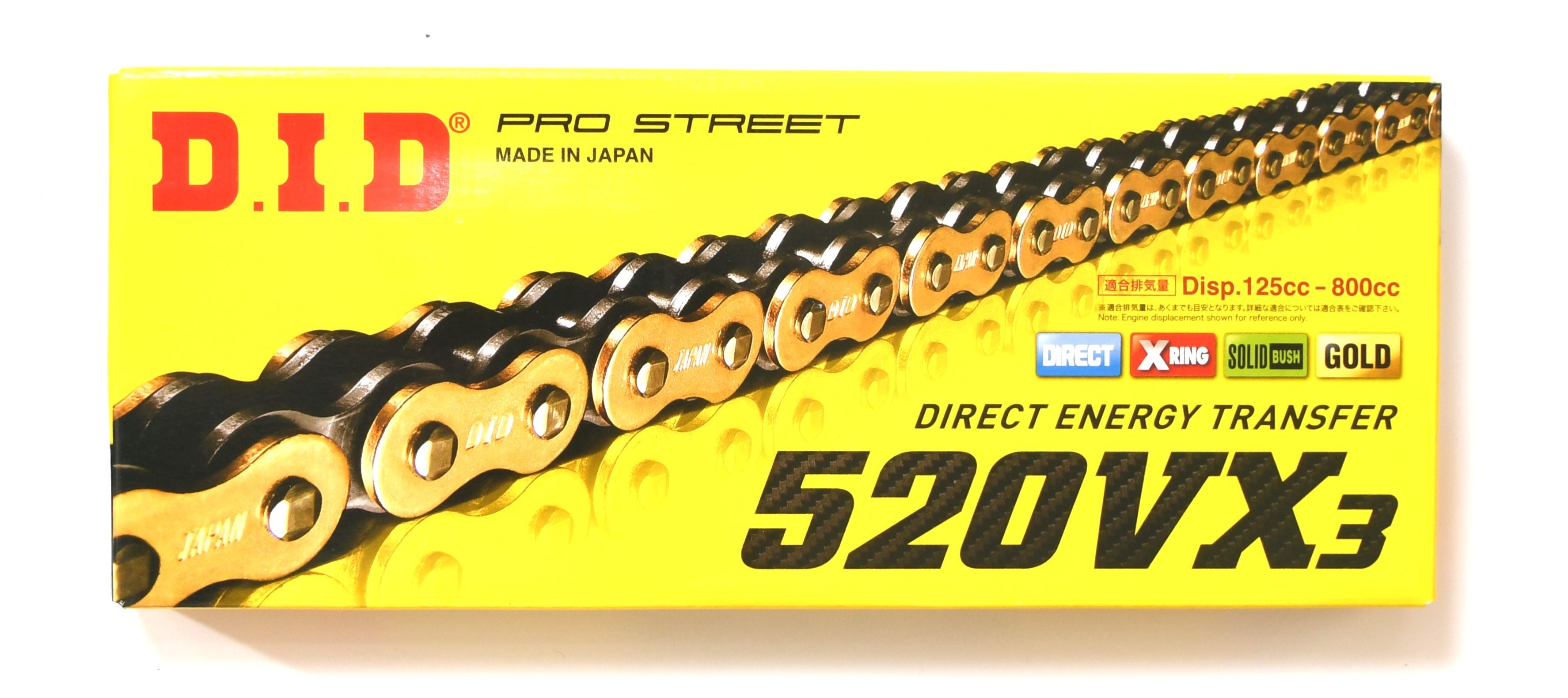 DID 520 VX3 Pro Street Heavy Duty Chain 108 Links - Gold