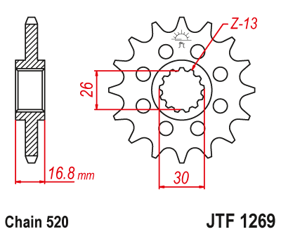 JT Steel Front Sprocket JTF 1269.16 - 520 Conversion
