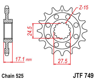JT Front Steel Sprocket JTF749.15 - 0