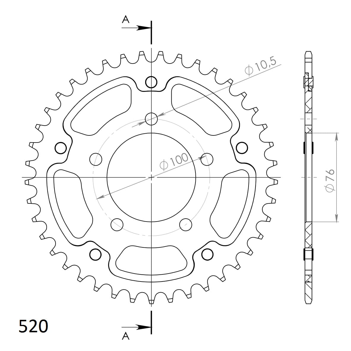Supersprox Stealth 520 Pitch Rear Sprocket RST-7091:41 - (520, 76mm Centre, 100mm PCD) - 0