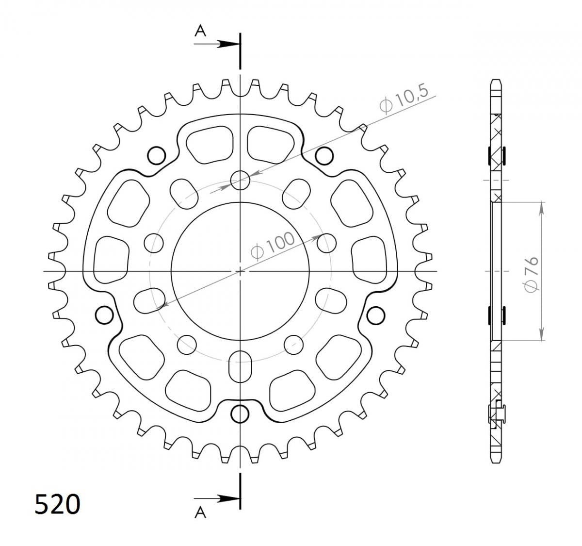 Supersprox Stealth 520 Pitch Rear Sprocket RST-7091:39 - (520, 76mm Centre, 100mm PCD) - 0