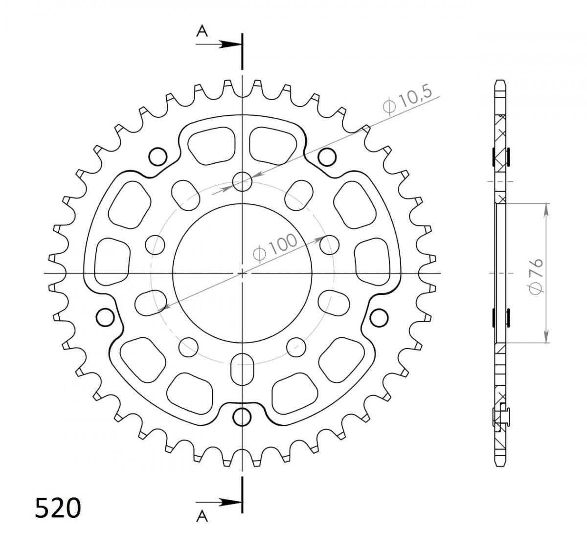 Supersprox Stealth 520 Pitch Rear Sprocket RST-7091:39 - (520, 76mm Centre, 100mm PCD)