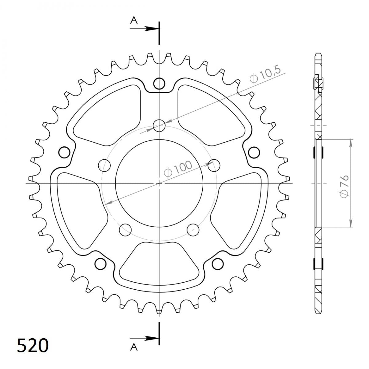 Supersprox Stealth 520 Pitch Rear Sprocket RST-7091:43 - (520, 76mm Centre, 100mm PCD) - 0