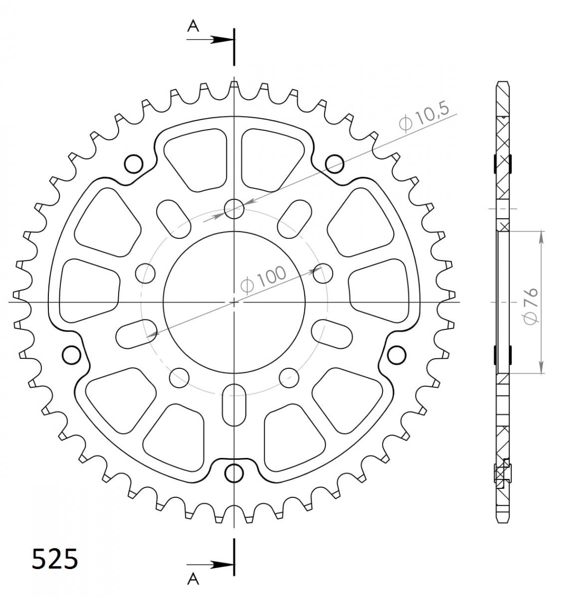 Supersprox Stealth 525 Pitch Rear Sprocket RST7092 - (525, 76mm Centre, 100mm PCD)