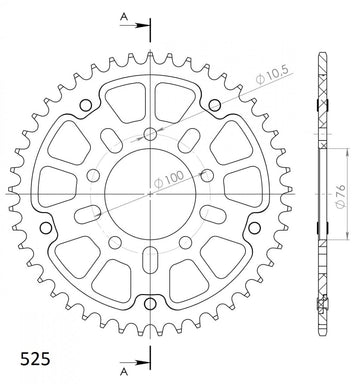 Buy black Supersprox Stealth 525 Pitch Rear Sprocket RST7092 - (525, 76mm Centre, 100mm PCD)